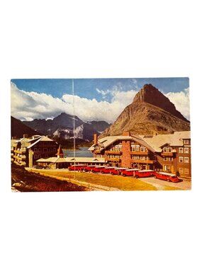 Many Glacier Hotel Postcard Glacier National Park Natural Color Kodachrome Vtg